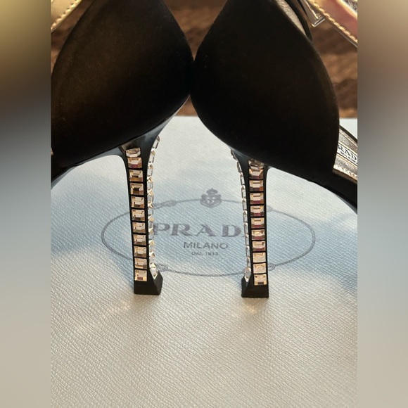 Prada Black Satin Heels with Crystal Embellished Heel size 37 - Picture 7 of 8